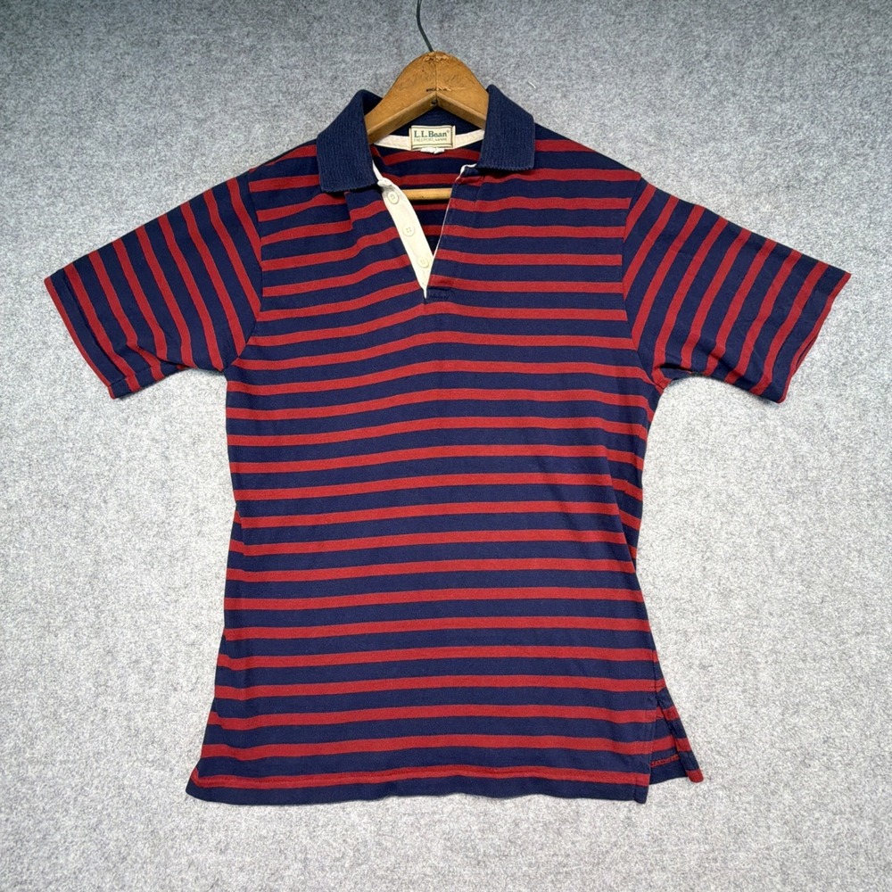 Vintage LL Bean Rugby Striped Preppy Polo Shirt Mens Small USA 80s 90s